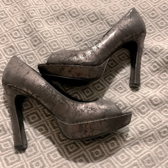 Metallic Pewter Peep Toe Heels - Picture 5 of 12